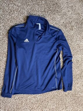 adidas Navy Blue Quarter-Zip Pullover with White Logo